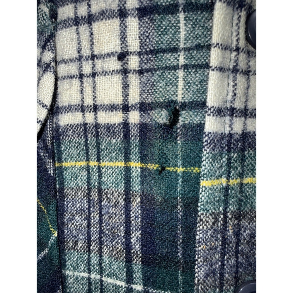 Pendleton VTG 100% Wool Board Shirt Long Sleeve Blue Green Large L Plaid Western - Picture 10 of 16